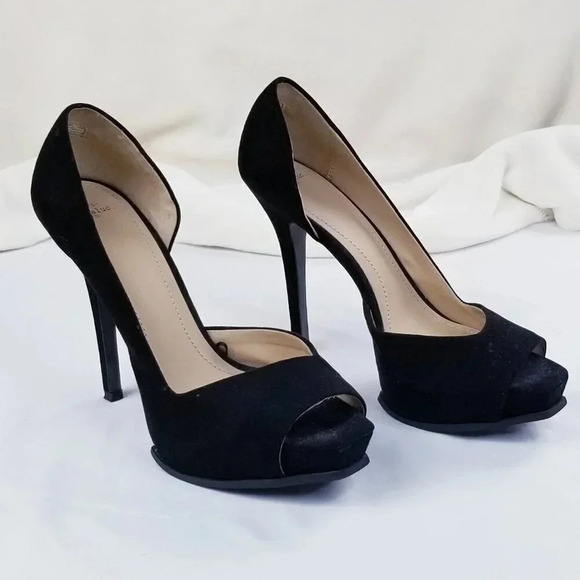 Zara Trafaluc 6 Inch Stiletto Black Suede Open Toe - Picture 4 of 12